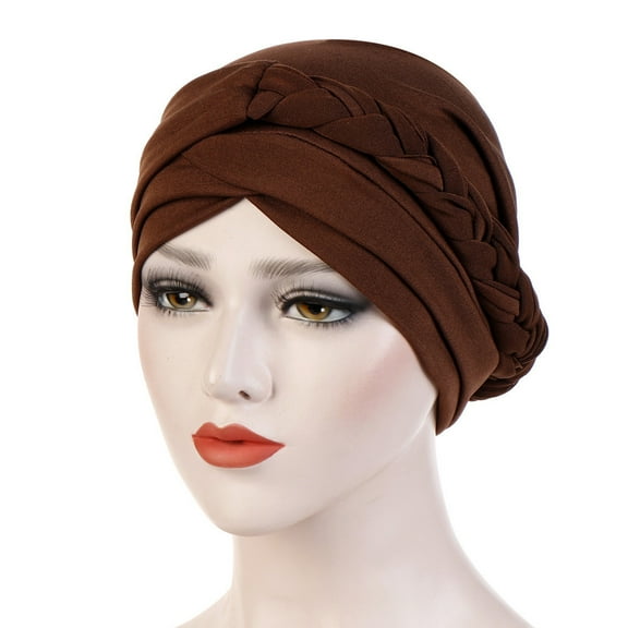 FUNUONY Women Headwrap Turban Chemo Cancer Headwear African Headwrap Hair Pre-Tied Turbans Fashion Head Covering Women Solid Plait Hat Muslim Cancer Turban Wrap Cap Coffee One Size