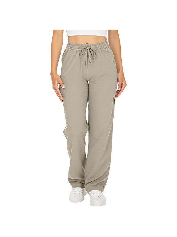 Women High Waisted Cargo Pants Wide Leg Casual Baggy Pants Y2K Streetwear Trousers Women Cargo Pants Lightweight Hiking Pants with Pocket Outdoor Wide Leg Baggy Parachute Pant Beige S