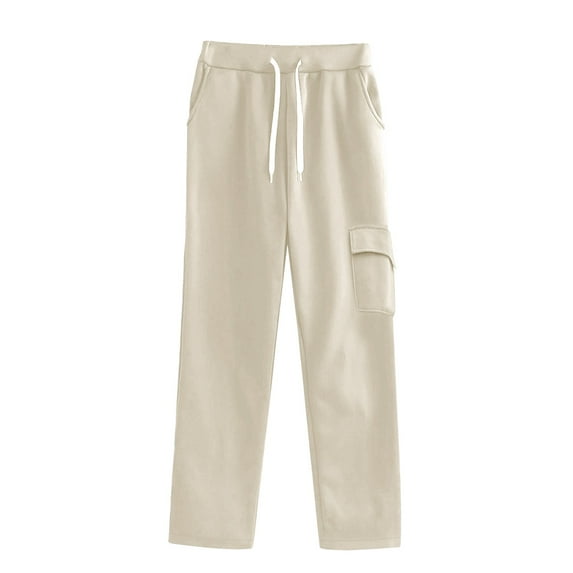 FUNUONY Women High Waisted Cargo Pants Wide Leg Casual Baggy Pants Y2K Streetwear Trousers Women's Autumn and Winter Fashion Plus Size Casual Sports Pants Beige Xl