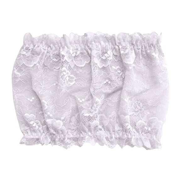 FUNUONY Women Lace Tube Tops Modesty Panel Cleavage Cover for Low Neckline Lace Strapless Bra Bandeau Top Chest Wrap Girls Lace Tube Tops Panel Cover for Neckline Lace Strapless Bra Top Pink L