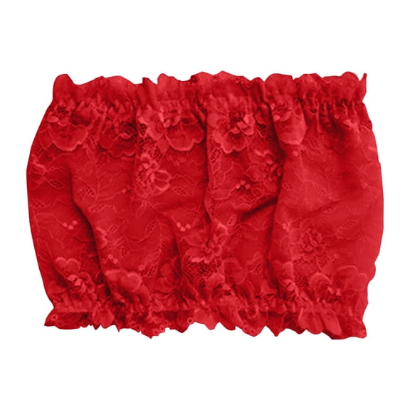 FUNUONY Women Lace Tube Tops Modesty Panel Cleavage Cover for Low Neckline Lace Strapless Bra Bandeau Top Chest Wrap Girls Lace Tube Tops Panel Cover for Neckline Lace Strapless Bra Top Red M