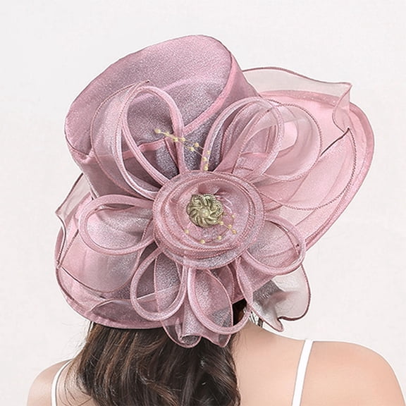 FUNUONY Women Party Church Derby Top Hats Organza Sun Visor Cap Ladies Flowers Fascinators Big Wide Brim Fedoras Kentucky Derby Hats for Women Women's Mesh Hat Sunshade Beach Hat Sun Block Hat