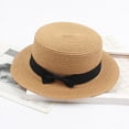 thumbnail image 1 of FUNUONY Women Straw Boater Hat Summer Beach Sun Sailor Bowler Cap Floppy Flat Top with Ribbon Hatband Solid Beach Sun Top Hat Summer Hat Ladies Women's Visor Sun Caps Khaki One Size, 1 of 2