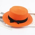 thumbnail image 1 of FUNUONY Women Straw Boater Hat Summer Beach Sun Sailor Bowler Cap Floppy Flat Top with Ribbon Hatband Solid Beach Sun Top Hat Summer Hat Ladies Women's Visor Sun Caps Orange One Size, 1 of 2