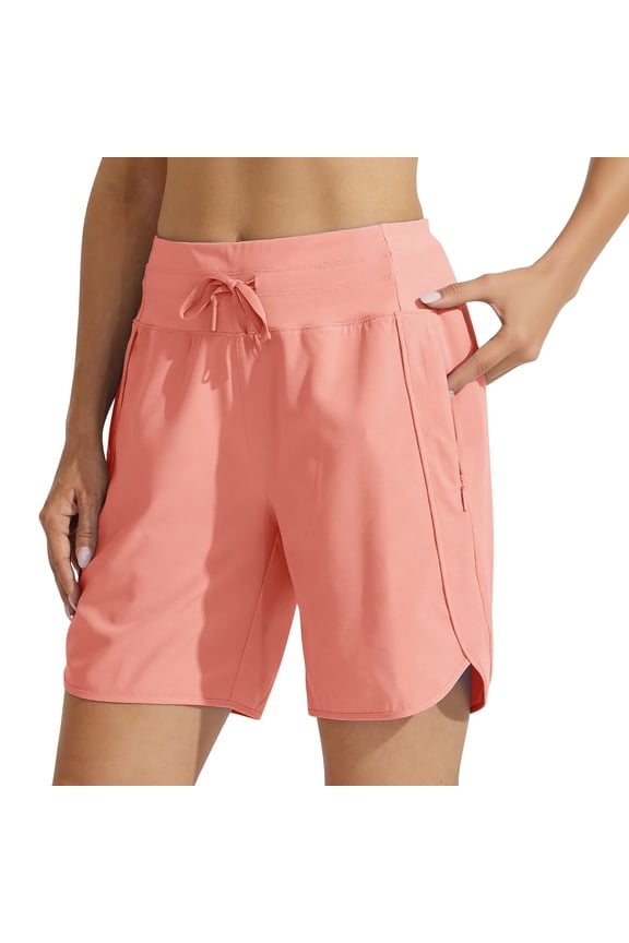 Women's Athletic Shorts High Waisted Quick Dry Bermuda Shorts for Women Walking Running Casual Wide Leg Yoga Shorts Shorts Summer Gym Athletic Workout Long Shorts with Pockets Rose Gold L