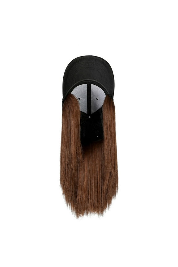 Women's Baseball Cap with Detachable Wig - Duckbill Collarbone Fisherman's Sun Visor with Fake Straight Hair Hairstyle Cap Hat Long Adjustable Wig Attached Straight Wig C One Size