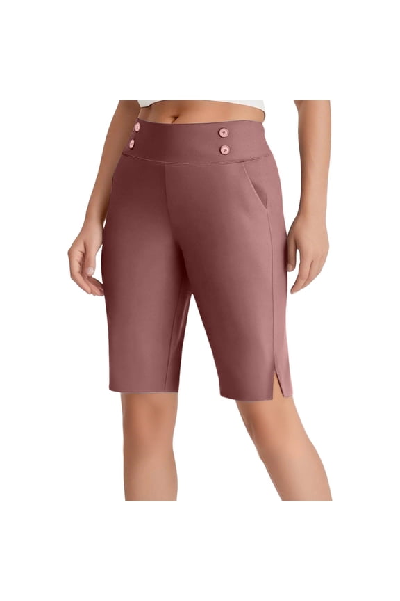 Women's Bermuda Long Shorts with Pockets High Waisted Stretch Knee Length Shorts for Women Summer Walking Pants High Waisted Crop Work Pants Summer Casual Slacks Yoga Dress Pant Pink Xs
