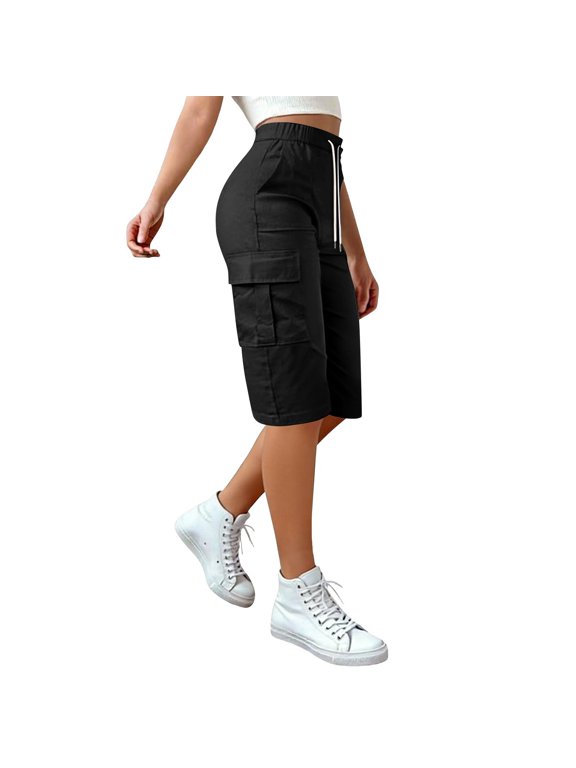 Women's Cargo Capris Pants with Pockets Lightweight Travel Hiking Summer Pants for Women Loose Fit Casual Capri Pants Dressy Ladies Baggy Cargo Pants for Hiking Black S-3XL