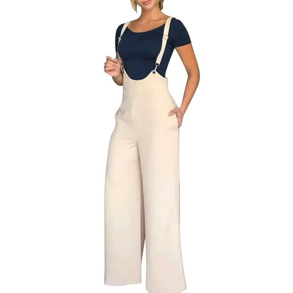 FUNUONY Women's Casual Loose Overalls Jumpsuits One Piece Sleeveless Wide Leg Long Pant Rompers with Pockets Women's Fashion Baggy Loose Linen Overalls Jumpsuit Beige Xxl