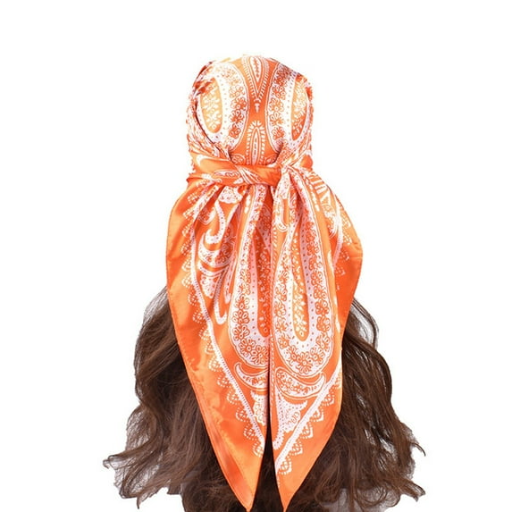 FUNUONY Women's Head Scarf Satin Hair Scarf Printed Square Scarf Like Silk Bandanas for Women Women's Fashion Retro Cashew Nut Pattern Printed Large Square Scarf Silk Scarf Headband Orange One Size