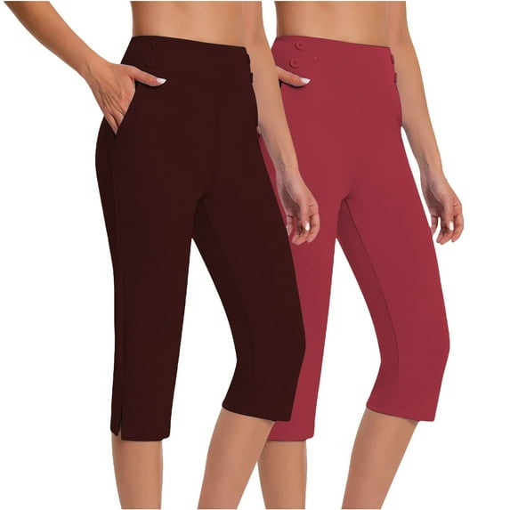 FUNUONY Women's High Waisted Capri Buttery Soft Tummy Control No See Through Workout Athletic Running Yoga Cycling Pants High Waisted Crop Work Pants Summer Casual Slacks Yoga Dress Pant Red 4Xl