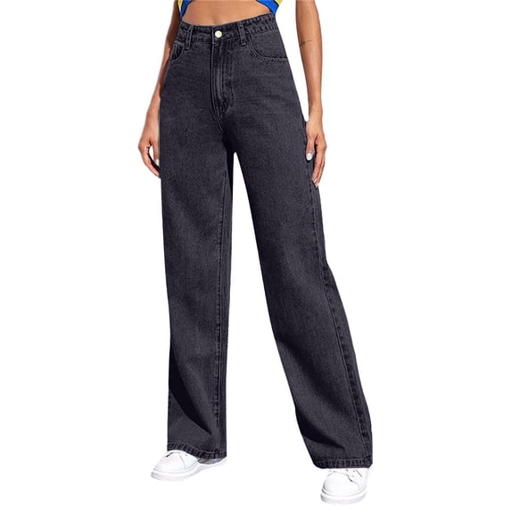 FUNUONY Women's High Waisted Wide Leg Jeans Baggy Denim Pants Wash Casual Loose Fit Trousers with Pockets Straight Leg Jeans for Women,Loose Boyfriend Denim Pants Baggy Jeans for Women Grey S-3XL