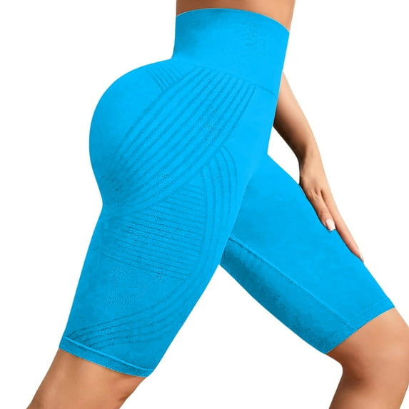 FUNUONY Women's Knee Length Leggings-High Waisted Capri Pants Biker Shorts for Women Yoga Workout Exercise Short Casual Summer Hip Lifting Fitness Pants Compression Tight Fit Yoga Shorts Blue Xxl