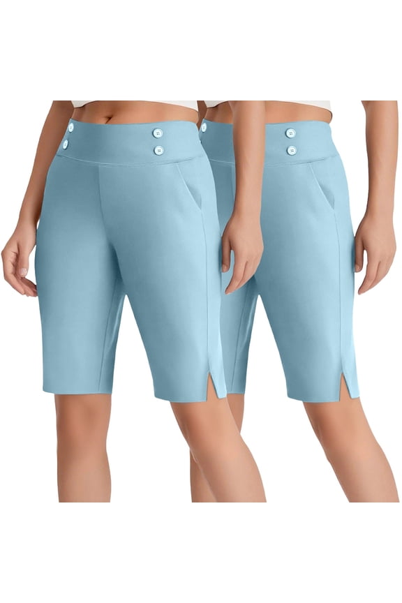 Women's Knee Length Leggings-High Waisted Capri Pants Biker Shorts for Women Yoga Workout Exercise Short Casual Summer Pants Crop Work Pants Summer Casual Slacks Yoga Dress Pant Sky Blue S