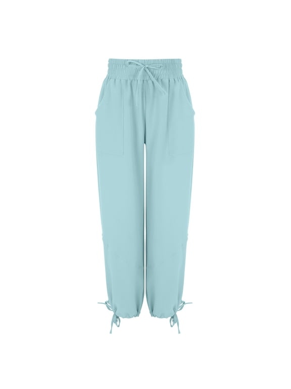 Women's Linen Balloon Barrel Beach Pants Boho Harem High Waist Beach Pant 2026 Summer Flowy Drawstring Ankle Drawstring Cuffs Casual Loose Pants with Pockets Navy 3XL