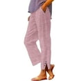 thumbnail image 1 of FUNUONY Women's Linen Cropped Pants Ankle Capris Straight Leg Trousers Fashionable Casual Buttons with Pockets Cotton and Linen Loose Trousers Cropped Trousers Striped Cotton and Linen Pants Red L, 1 of 9
