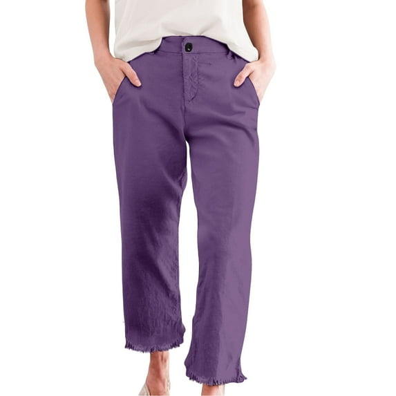 FUNUONY Women's Linen Straight Leg Capri Pants Beach High Waisted Drawstring Casual Loose Capris Pants with Pockets Lounge Pant Comfy 2025 Business Work Pants Cropped Linen Pants Women High Waisted