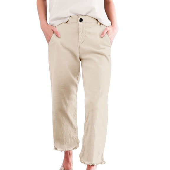 FUNUONY Women's Linen Straight Leg Capri Pants Beach High Waisted Drawstring Casual Loose Capris Pants with Pockets Lounge Pant Comfy 2025 Business Work Pants Cropped Linen Pants Women High Waisted