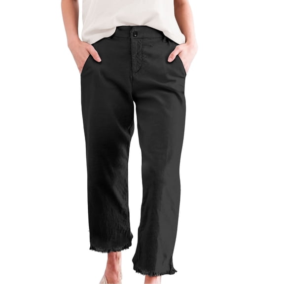 FUNUONY Women's Linen Straight Leg Capri Pants Beach High Waisted Drawstring Casual Loose Capris Pants with Pockets Lounge Pant Comfy 2025 Business Work Pants Cropped Linen Pants Women High Waisted