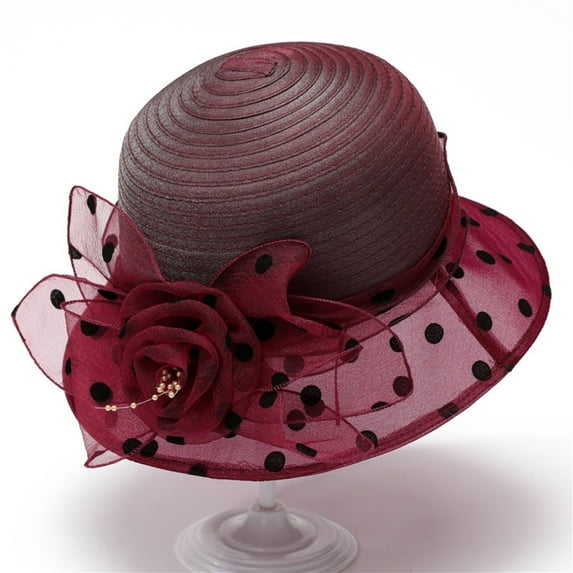 FUNUONY Women's Organza Kentucky Derby Hat Fascinators Bucket Bowler Hat for Tea Party Bridal Wedding Church Dress Hat Sun Cap Wedding Bucket Hat Womens Holiday Hat Sun Summer Sun Beach Visor Hat Red