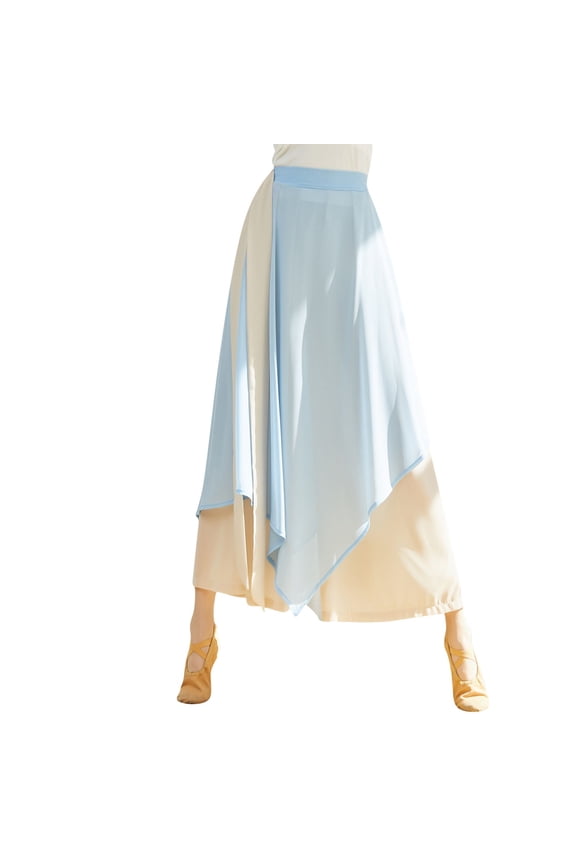 Women's Pants Color Block Irregular Hem Wrap Ballet Skirt,Tie Waist Flowy Two Layer Sheer Dance Training Skirt with Adjustable Tie Waist for Studio Lessons Stage Performances Light Blue S