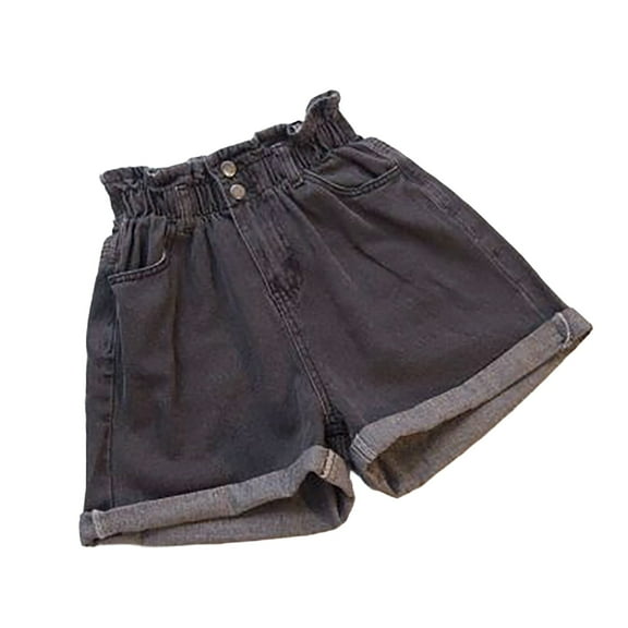 FUNUONY Women's Paper Bag Waist Button Roll Up Hem Denim Shorts with Pockets Denim Shorts Women Rolled Hem Jean Shorts for Women Denim Baggy Denim Women's with Pockets Shorts Large Jeans Casual Short