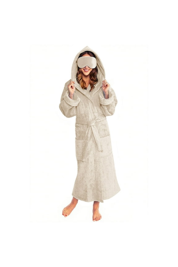 Women's Plush Long Robe with Hood and Eye Mask,Lightweight Hooded Bathrobe with Pockets,Hooded Bathrobes for Women, Soft Long Towel Robes Quick Dry Yet Warm Warm Spa Bathrobe for Women