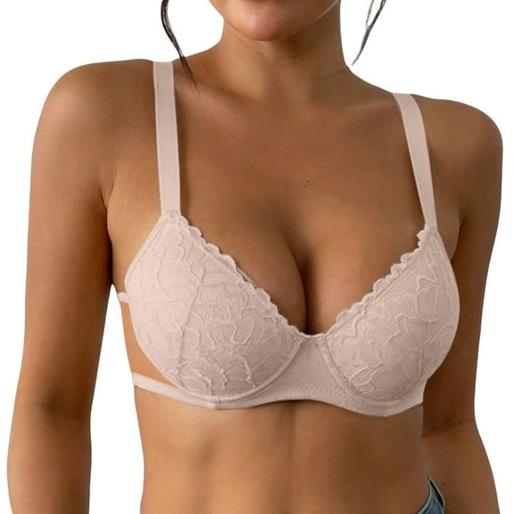 FUNUONY Women's Push Up Bra No Underwire Comfortable Wireless Bras Padded Seamless Bra Women’S Bra with Lace Comfortable Padded Underwired Bra Beige 70B