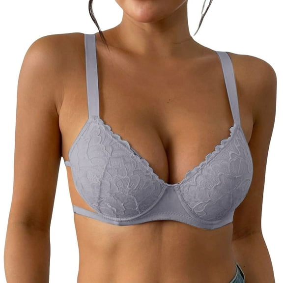 FUNUONY Women's Push Up Bra No Underwire Comfortable Wireless Bras Padded Seamless Bra Women’S Bra with Lace Comfortable Padded Underwired Bra Grey 75B