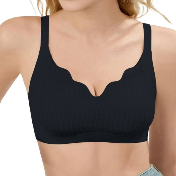 FUNUONY Women's Push Up Bra No Underwire Comfortable Wireless Bras Padded Seamless Bra Women Wireless Bras Soft Bra Bralette Full Coverage Everyday Bras Black L