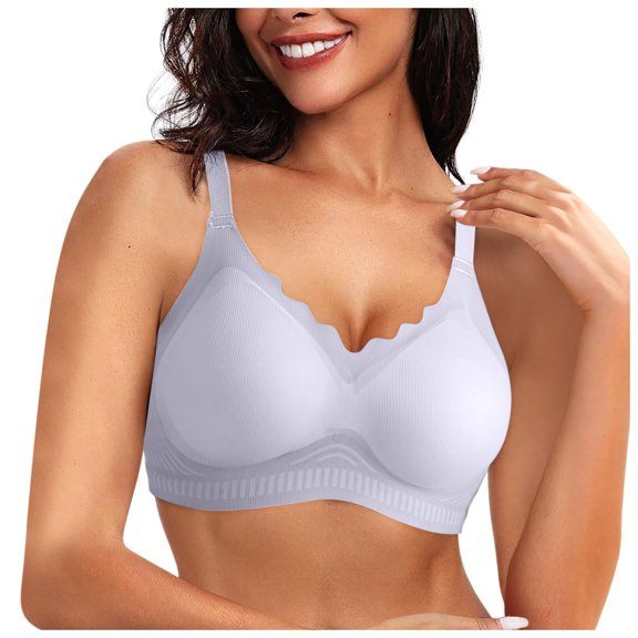 FUNUONY Women's Push Up Bra No Underwire Comfortable Wireless Bras Padded Seamless Bra Women's Scallop Shaped Full Coverage Underwear Light Blue Xxl