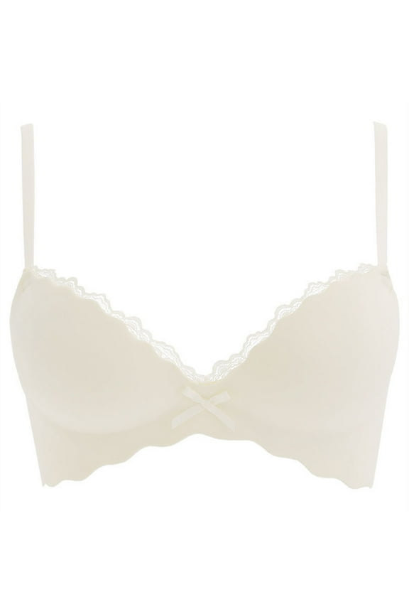 Women's Push Up Wireless Comfortable Padded Plunge No Underwire Everyday Bra Underwear Women Gathered Without Rims Thickened Bra Flat Chest Special Suit Lace Bra Beige 32