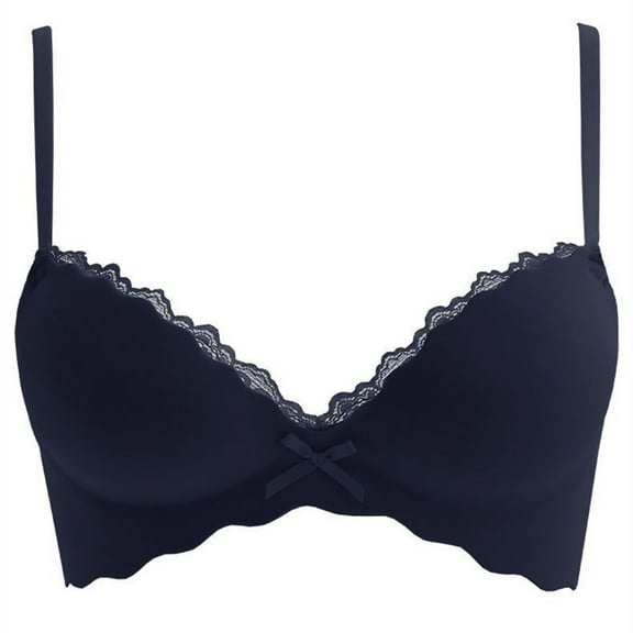 FUNUONY Women's Push Up Wireless Comfortable Padded Plunge No Underwire Everyday Bra Underwear Women Gathered Without Rims Thickened Bra Flat Chest Special Suit Lace Bra Black 34