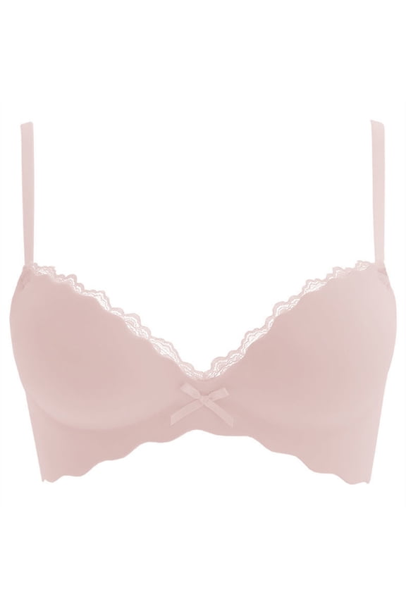 Women's Push Up Wireless Comfortable Padded Plunge No Underwire Everyday Bra Underwear Women Gathered Without Rims Thickened Bra Flat Chest Special Suit Lace Bra Pink 36