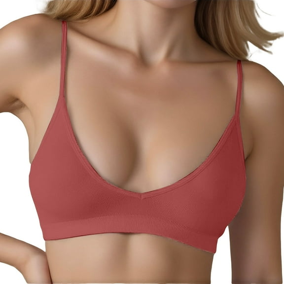 FUNUONY Women's Push Up Wireless Comfortable Padded Plunge No Underwire Everyday Bra Women's Bralette V Neck Wireless No Padded Bra Comfortable Everyday Bras Wine S