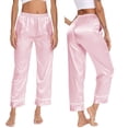 thumbnail image 1 of FUNUONY Women's Silk Satin Pajama Pants Longs Silky Sleep Pants Loungewear Trousers Elastic Waist Lounge Pj Bottoms,Lightweight Elastic Waist Wide Leg Soft Loose Lounge Pants S-2Xl, 1 of 5