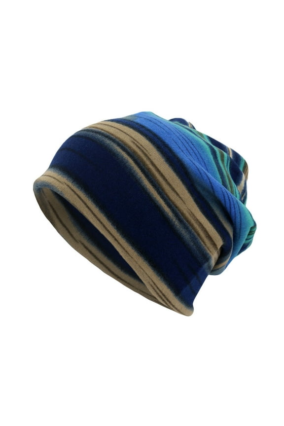 Women's Slouchy Beanies Hat for Man's Cool Soft Lightweight Running Hat for Women Thin Skull Cap Winter Fleece Stripes Slouchy Baggy Beanie Hat Hairband Windproof Stripe Outdoor Caps Blue