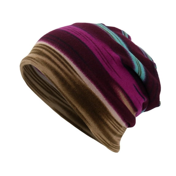 FUNUONY Women's Slouchy Beanies Hat for Man's Cool Soft Lightweight Running Hat for Women Thin Skull Cap Winter Fleece Stripes Slouchy Baggy Beanie Hat Hairband Windproof Stripe Outdoor Caps Purple