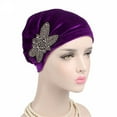 thumbnail image 1 of FUNUONY Women's Stretch Velvet Turban Hat Cancer Chemo Beanie Beaded Flower Hair Wrap Cap Headwear Women's Elegant Soft Velvet Turban Beanie with Beaded Flower Hat Chemo for Cancer Hair Loss Ladies, 1 of 4