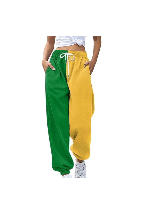 Women's Sweatpants 2025 High Waisted Baggy Joggers Sport Active Workout Track Pants Trousers with Pocket Loose Breathable Color Blocking Gradient Leg Opening Seasonal Ladies Pants Green S