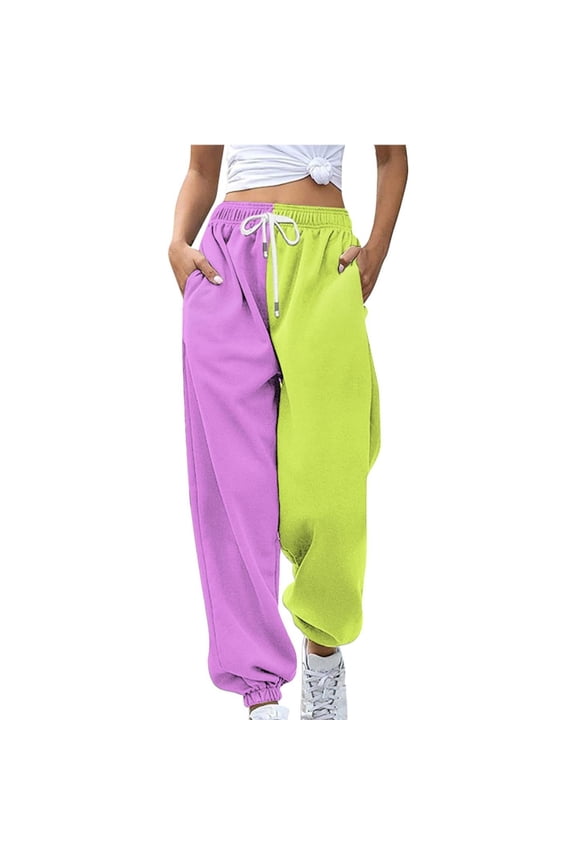 Women's Sweatpants 2025 High Waisted Baggy Joggers Sport Active Workout Track Pants Trousers with Pocket Loose Breathable Color Blocking Gradient Leg Opening Ladies Pants Mint Green M