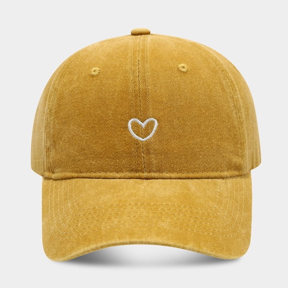FUNUONY Women's Vintage Washed Baseball Cap Cute Heart Embroidered Sun Hat Adjustable Distressed Dad Caps Uv Protection Summer Hats Low Profile Dad Hat Soft Top Outdoor Washed Baseball Cap Yellow