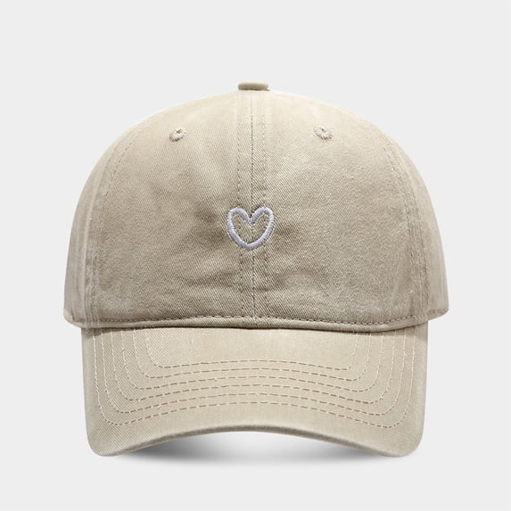 FUNUONY Women's Vintage Washed Baseball Cap Cute Heart Embroidered Sun Hat Adjustable Distressed Dad Caps Uv Protection Summer Hats Low Profile Dad Hat Soft Top Outdoor Washed Baseball Cap Beige
