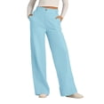 thumbnail image 1 of FUNUONY Women's Wide Leg Dress Pants Work Pants Work Business Casual Office Trousers Slacks High Waist Palazzo Pants Solid Color Cotton Blend Elastic Waist Long Wide Leg Pants Light Blue S, 1 of 9