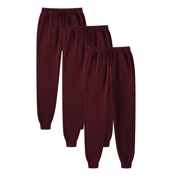 FUNUONY Womens Joggers with Pockets High Waisted Sweatpants Comfy Elastic Waist Jogging Pants Sweat Pants 3 Piece Men and Women Autumn and Winter Leisure Solid Color Pants Trousers Wine S