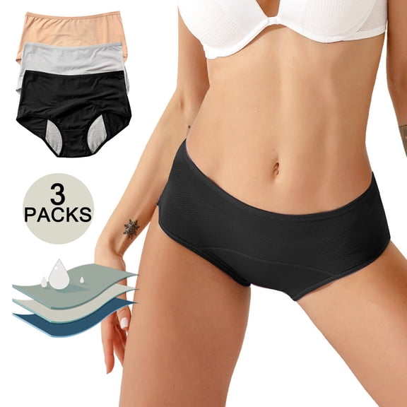 FUNUONY Womens Menstrual Period Panties Cotton Underwear Postpartum Protective Briefs Period Underwear for Women Women's Solid Color Physiological Underwear Breathable Mesh Underwear 3Pc Bk1 Xxl