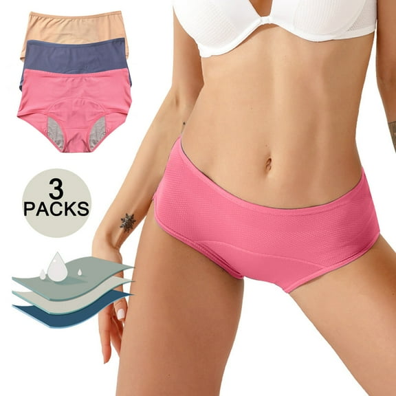 FUNUONY Womens Menstrual Period Panties Cotton Underwear Postpartum Protective Briefs Period Underwear for Women Women's Solid Color Physiological Underwear Breathable Mesh Underwear 3Pc Pk7 3Xl