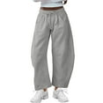 thumbnail image 1 of FUNUONY Womens Wide Leg Barrel Pants Elastic High Waisted Trousers Loose Casual Palazzo Pants with Pockets Cropped Relax Fit Trouser Ankle Pants Sports Pants Curved Wide Leg Pants Sweatpants Grey Xl, 1 of 9