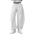 thumbnail image 1 of FUNUONY Womens Wide Leg Barrel Pants Elastic High Waisted Trousers Loose Casual Palazzo Pants with Pockets Cropped Relax Fit Trouser Ankle Pants Sports Pants Curved Wide Leg Pants Sweatpants White Xl, 1 of 9