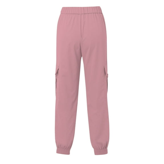FUNUONY Womens Wide Leg Sweatpants High Waisted Baggy Pants Drawstring Athletic Joggers Solid Color Pocket Work Pants Long Pants and Casual Pants for Women's Daily Use Pink Xxl